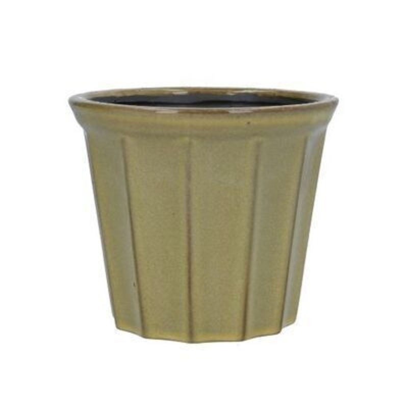 Chartreuse Ribbed Med Ceramic Pot Cover By Gisela Graham